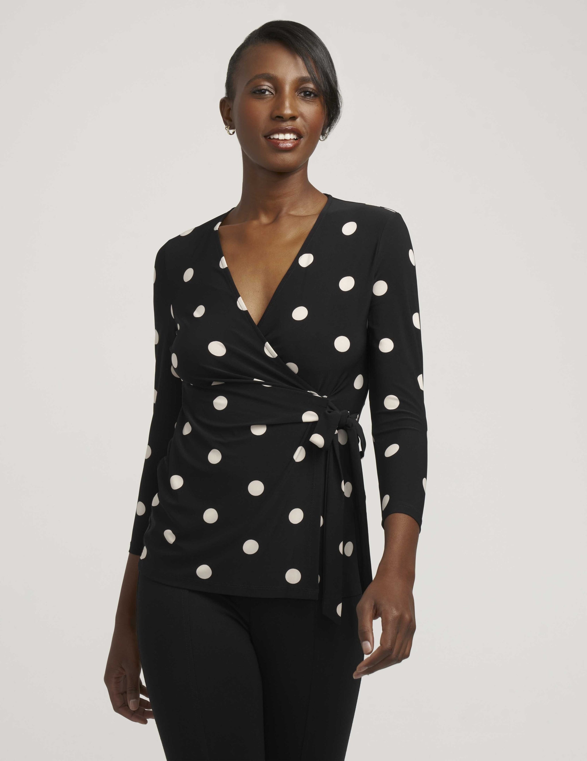 Anne klein dot print faux wrap dress Clearance