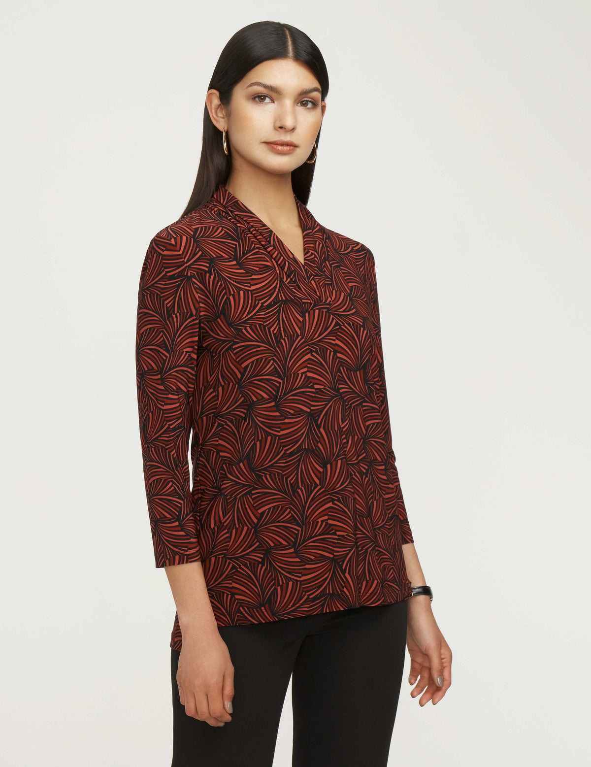 Anne Klein  Three-Quarter Sleeve Triple Pleat Top- Sale