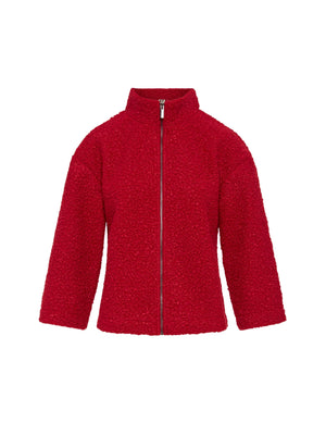 Anne Klein Titian Red Funnel Neck Zip Front Sherpa Jacket- Clearance
