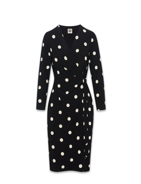 Anne Klein Polka Dot Bracelet Sleeve Wrap Dress Anne Black/Anne White