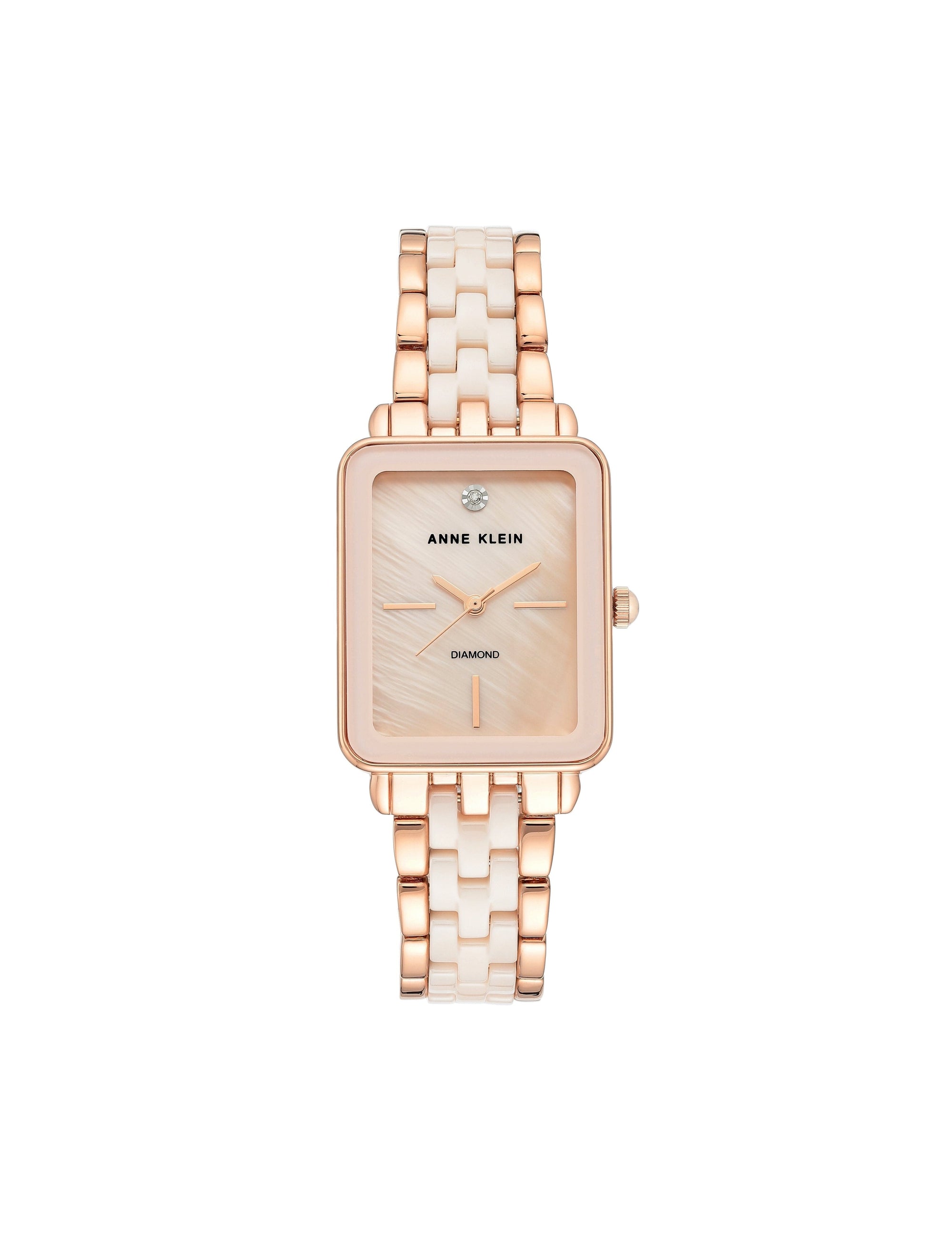 Anne Klein Light Pink&Rose Gold-Tone Ceramic Diamond Dial Watch