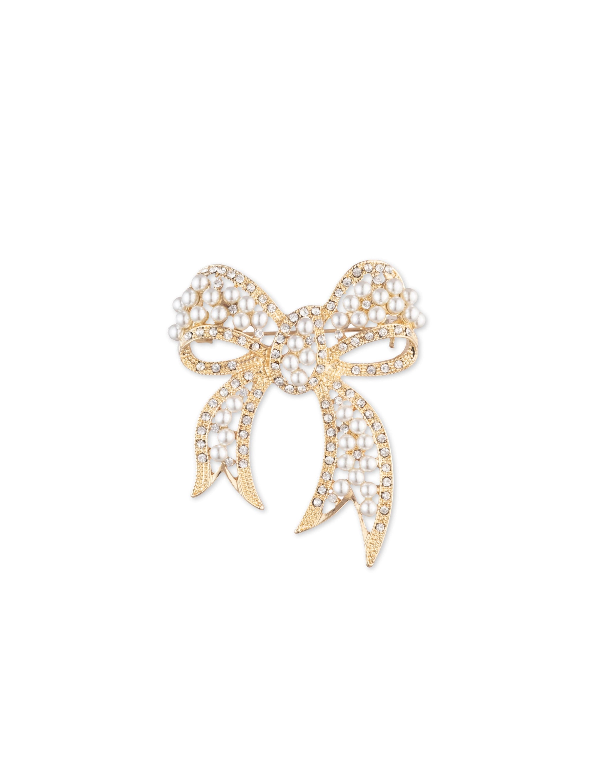 Faux Pearl Cluster Bow Brooch Gold | Anne Klein