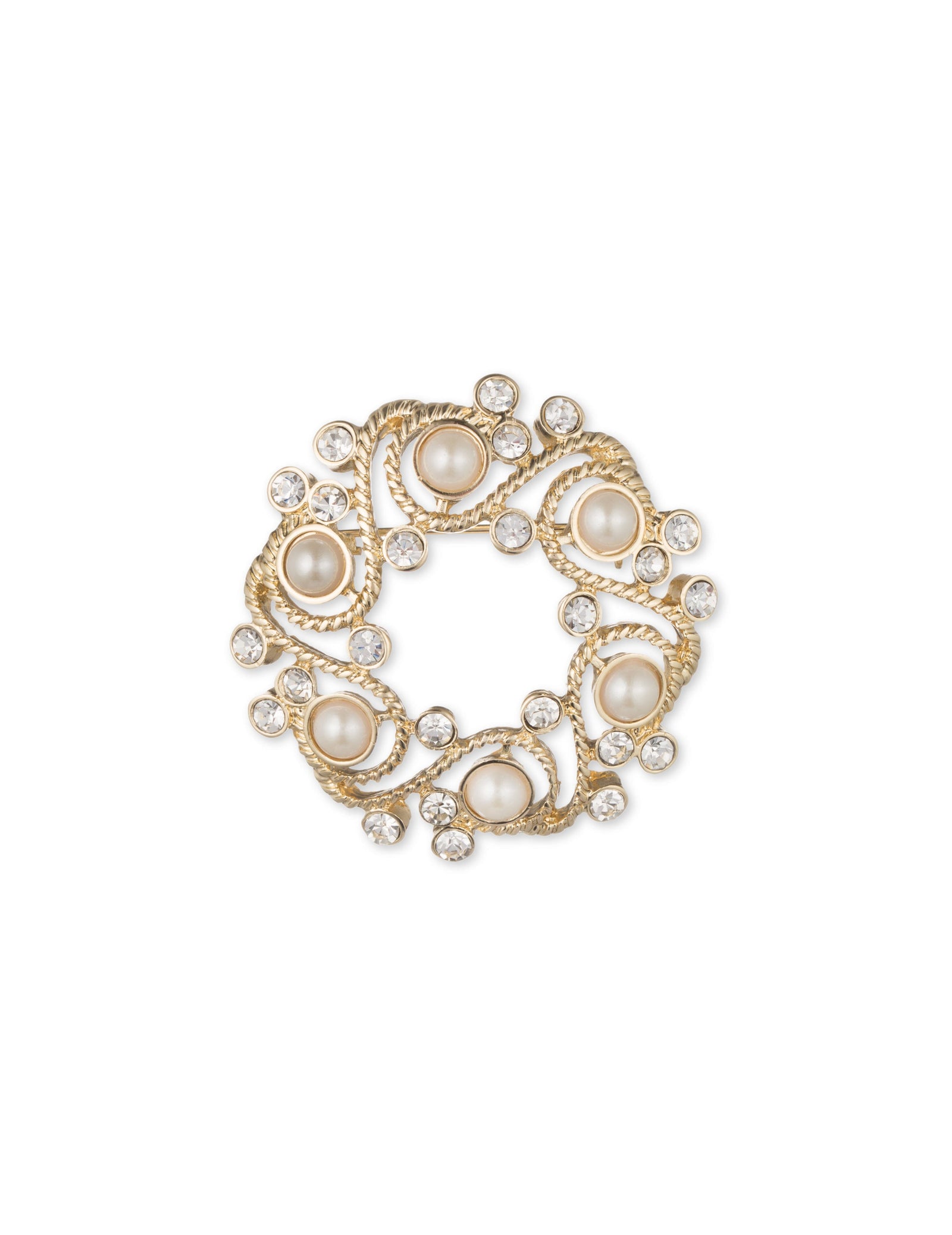 Anne Klein Gold-Tone Faux Pearl Wreath Brooch