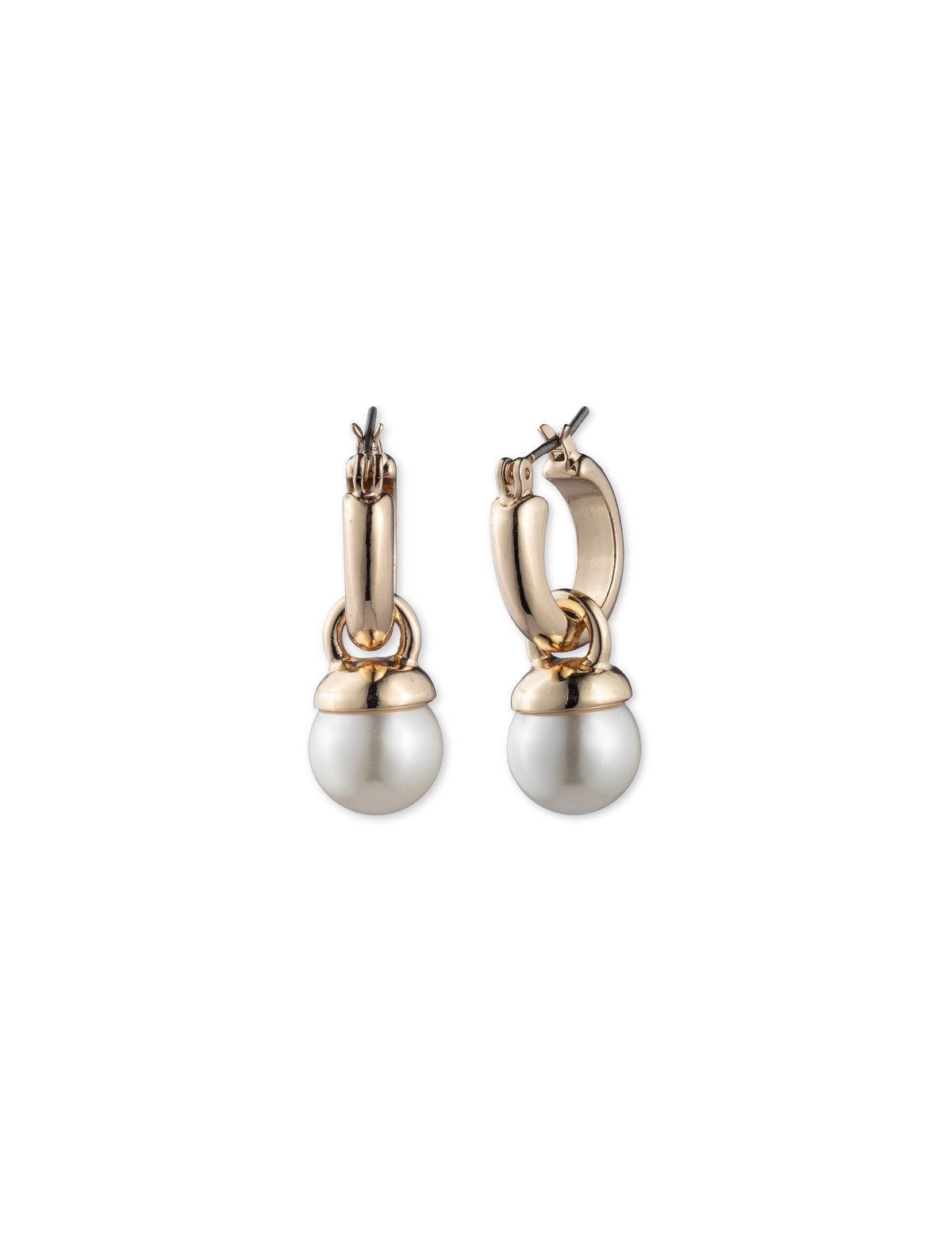 Anne Klein Blanc&amp;Gold-Tone Gold-Tone Blanc Faux Pearl Drop Hoop Earrings