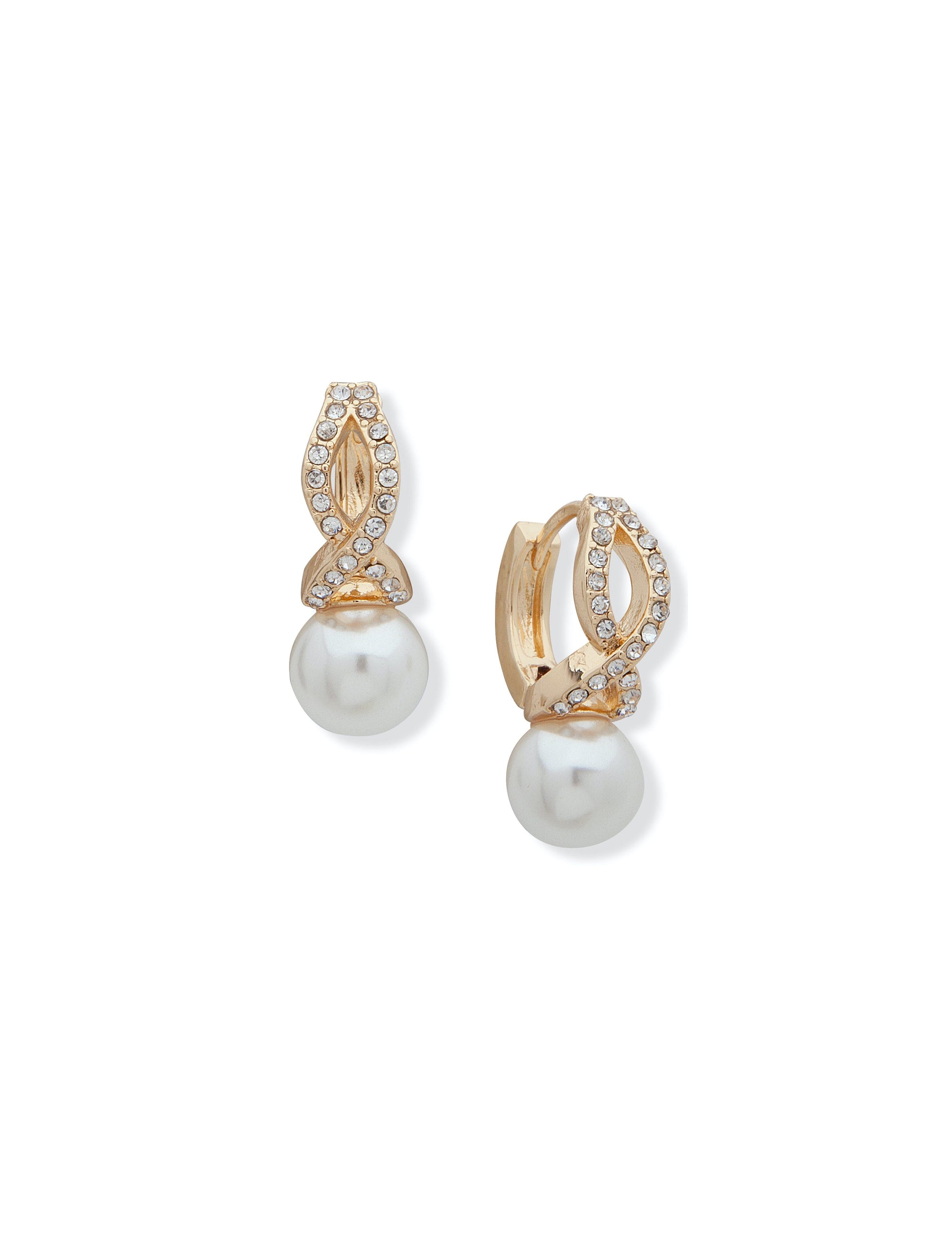 Anne Klein Gold-Tone Gold-Tone Blanc Faux Pearl And Crystal Earrings