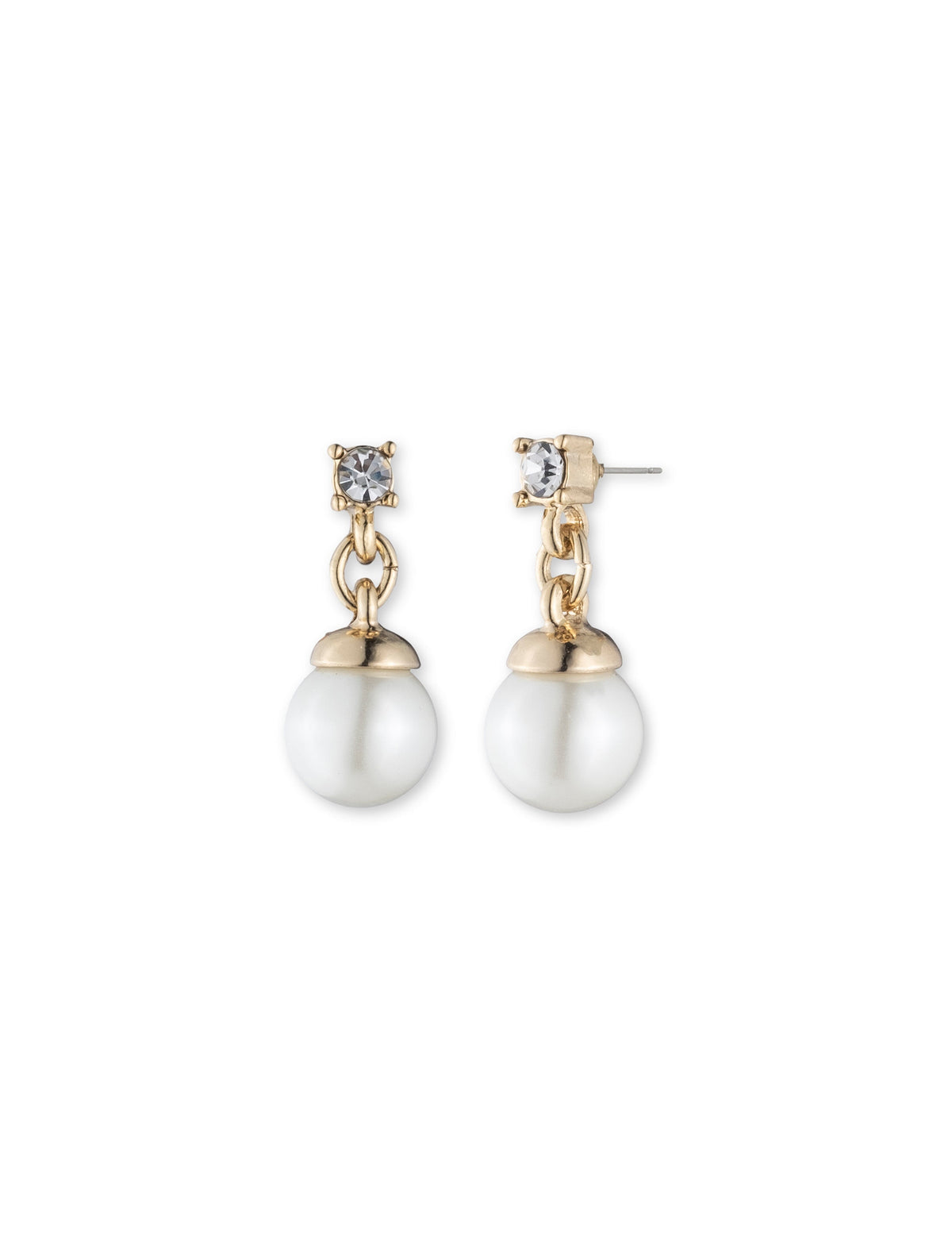 Anne Klein Blanc&Gold-Tone Gold-Tone Faux Pearl Drop Earrings with Crystal Accent