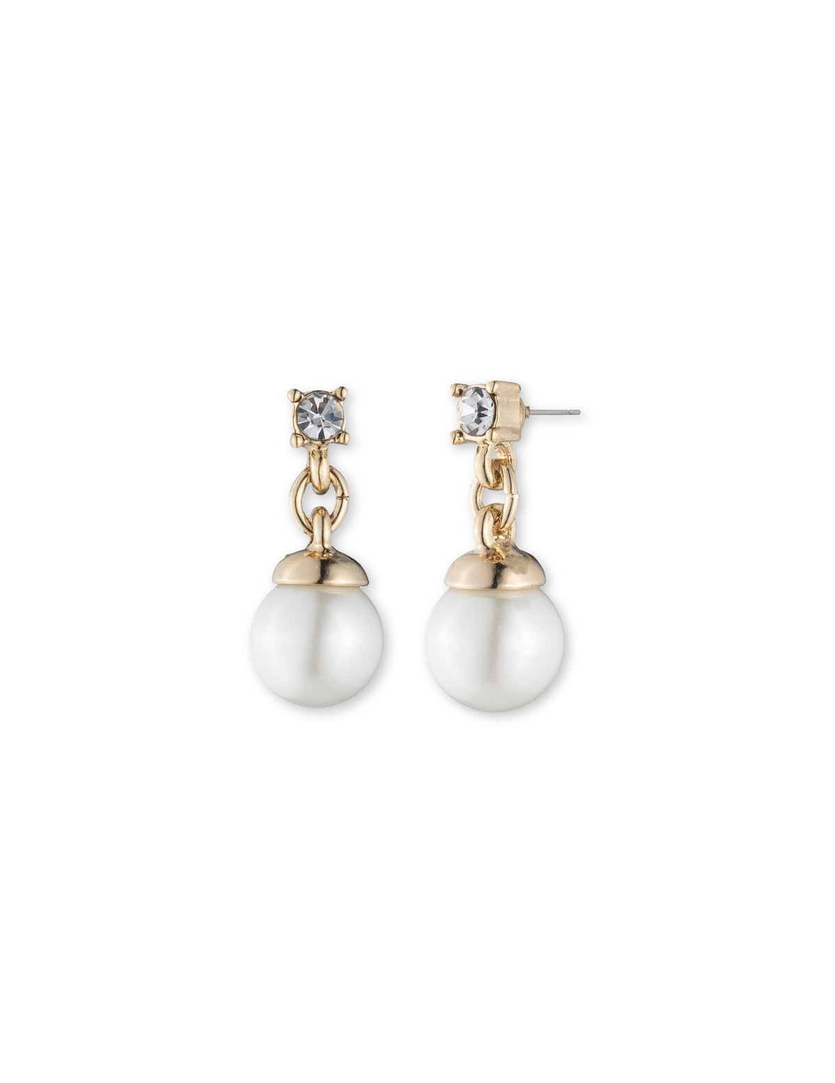Anne Klein Blanc&amp;Gold-Tone Gold-Tone Blanc Faux Pearl Earrings With Crystal Accent