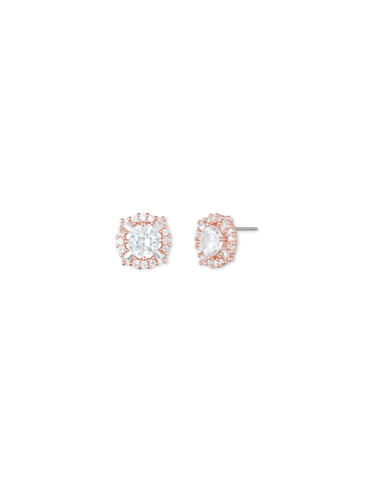 Anne Klein Rose Gold-Tone Cubic Zirconia Pave Halo Earrings