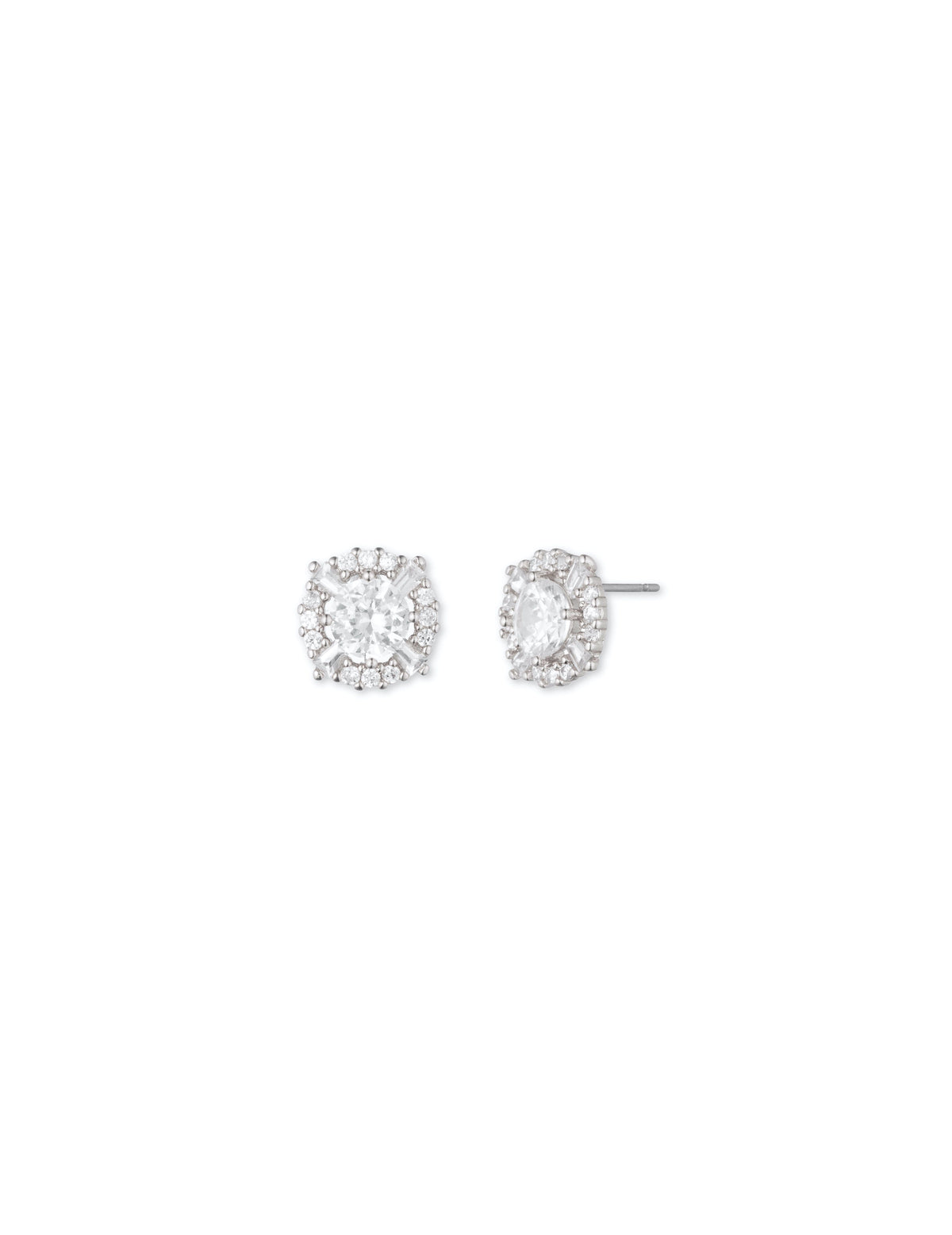 Anne Klein Silver-Tone Cubic Zirconia Pave Halo Earrings