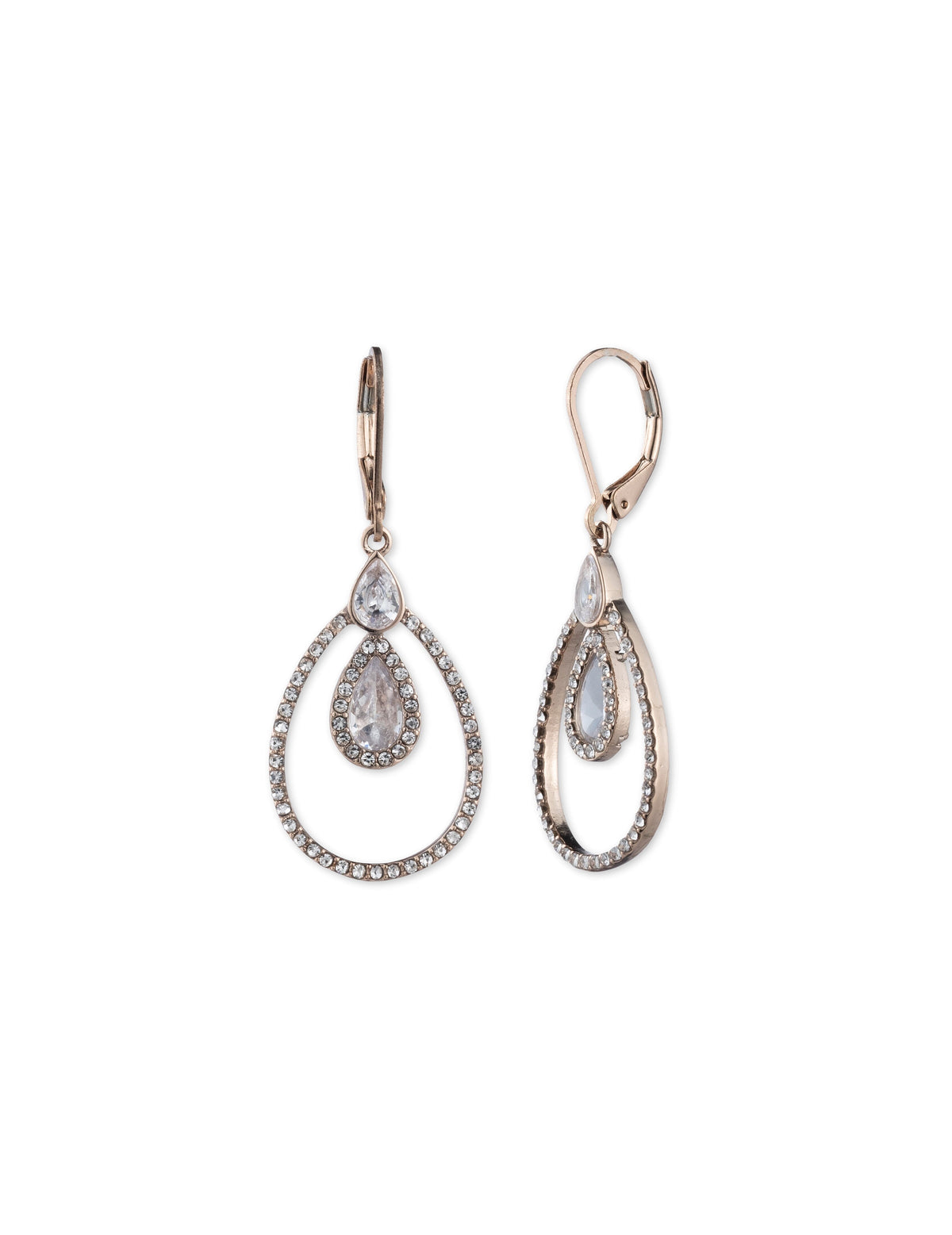 Anne Klein Rose-Tone Rose Gold-Tone Crystal Pave Rim Drop Earrings