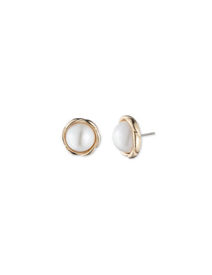 Anne Klein Gold-Tone Blanc Faux Pearl Twisted Gold-Tone Stud Earrings