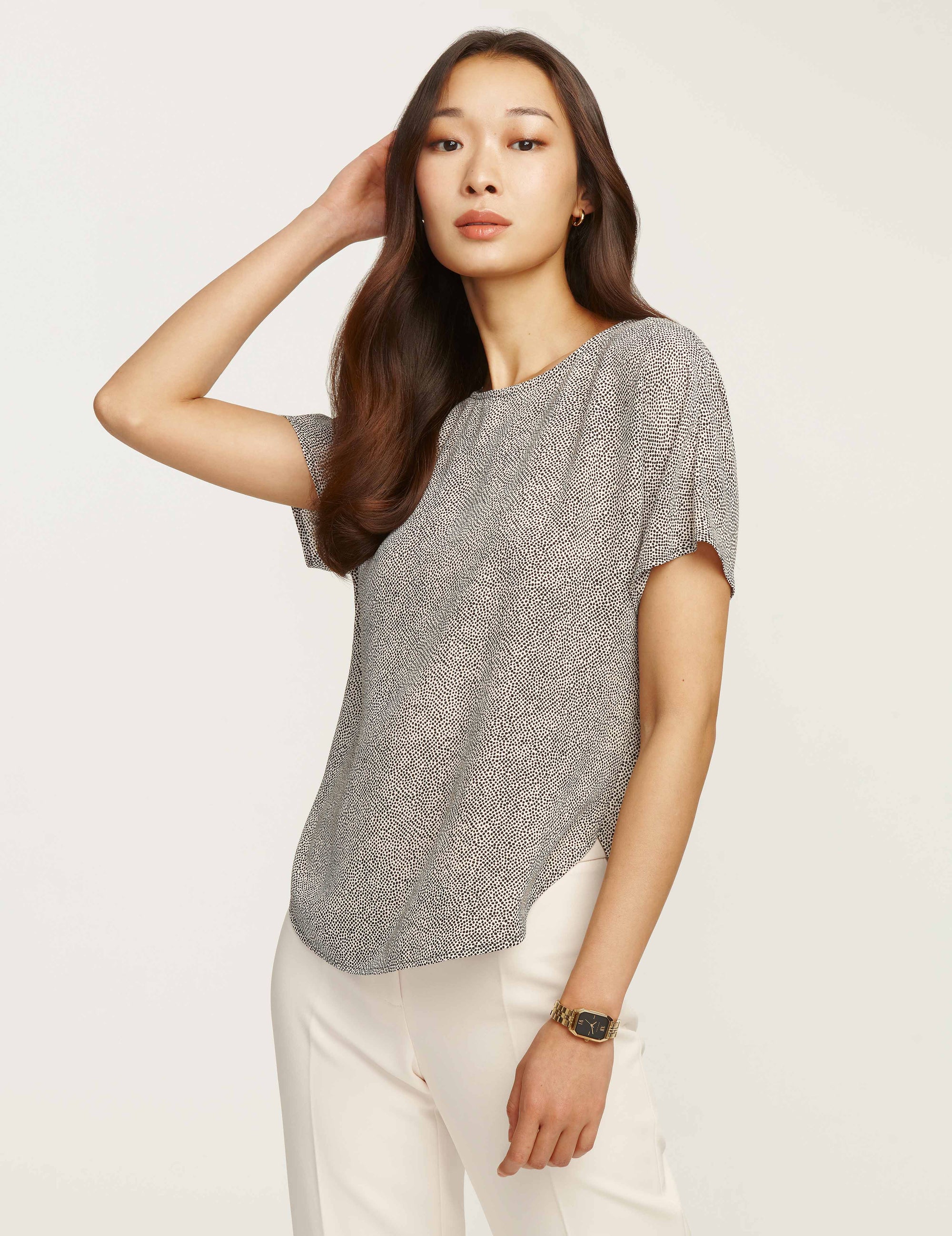 Anne Klein Anne White/Anne Black Rambling Mini Dot Bateau Blouse