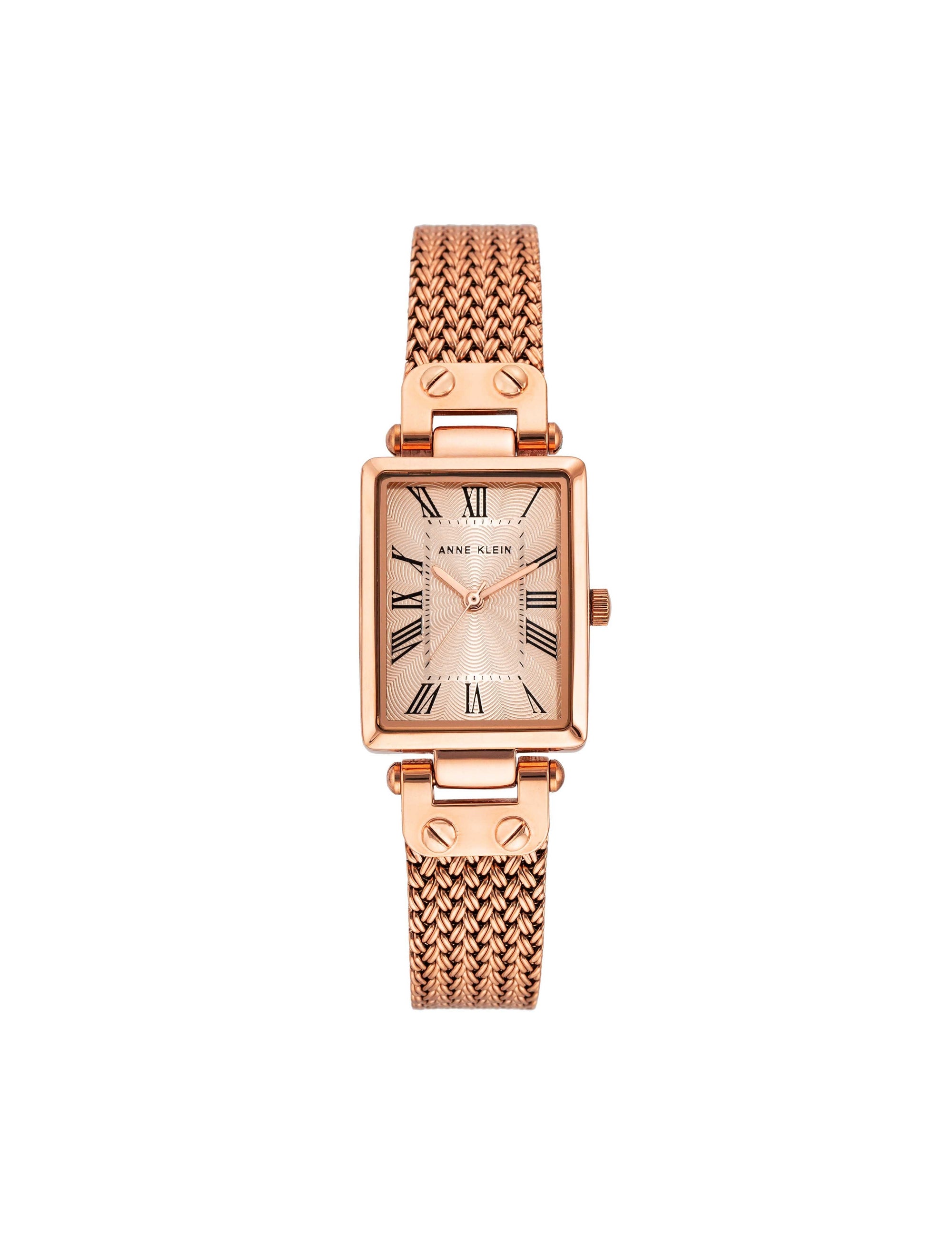 Anne Klein Rose-Tone Rectangular Case Mesh Bracelet Watch