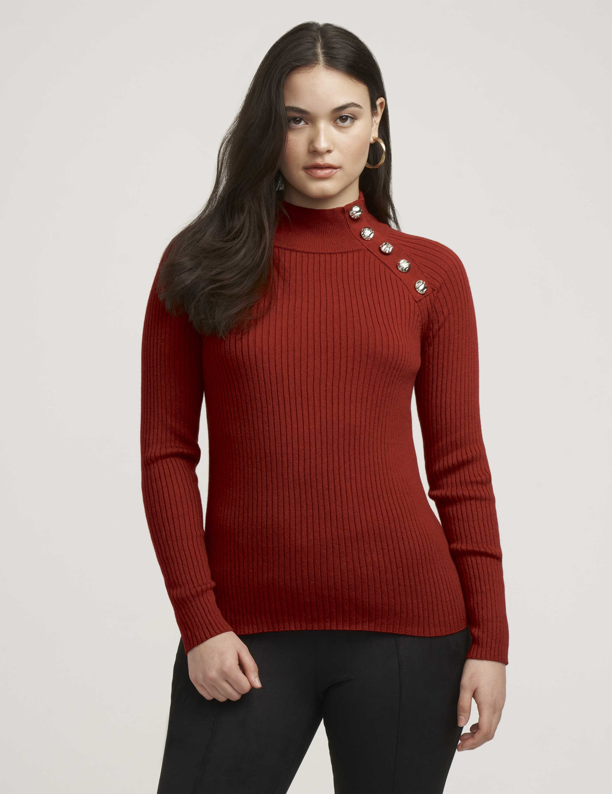 Anne Klein Titian Red Ribbed Raglan Pullover- Clearance