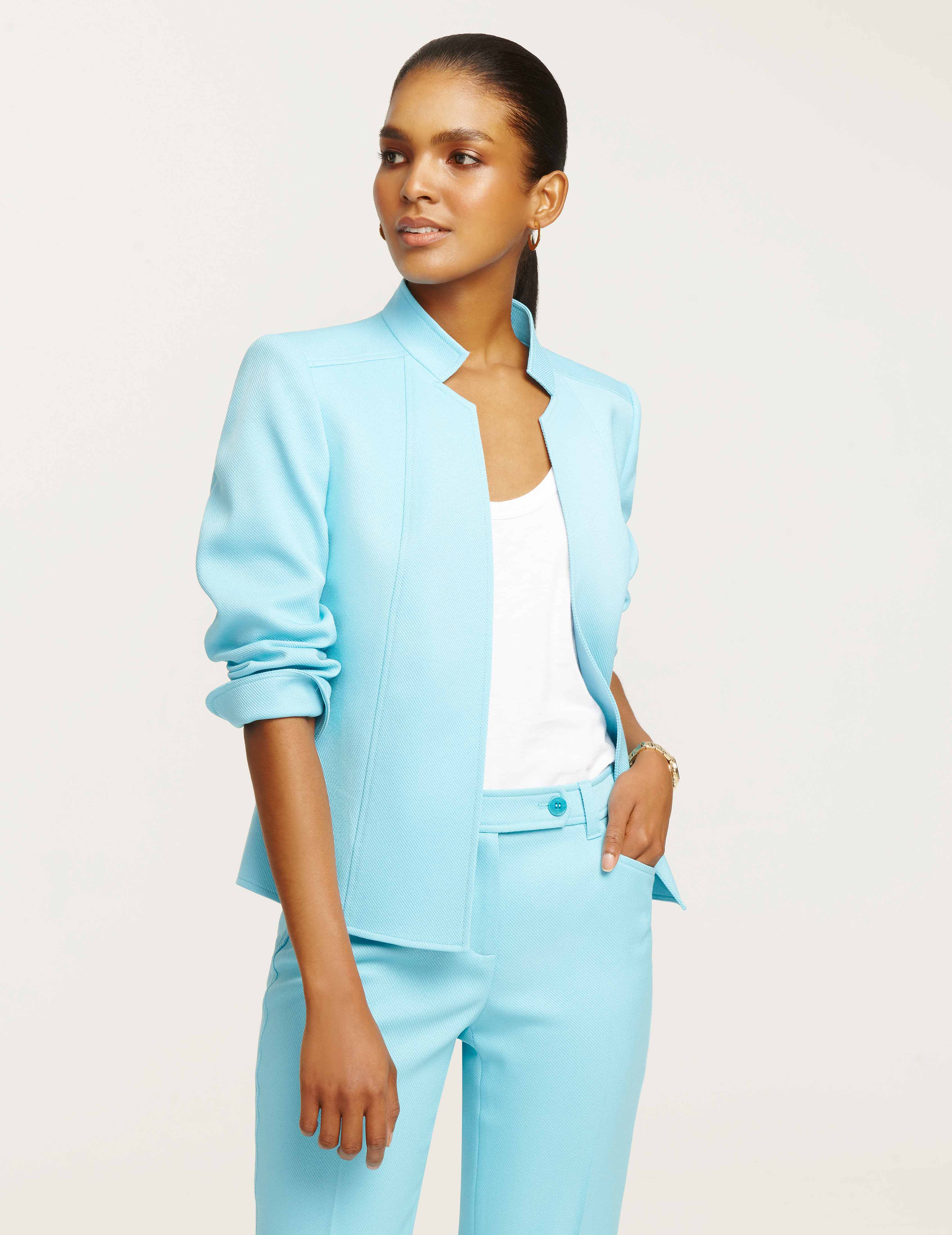 Ridge Crest Cropped Collar Jacket Siren Blue Anne Klein