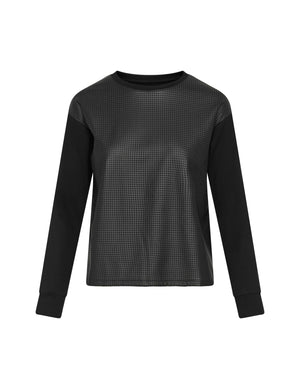 Anne Klein Anne Black Perforated Faux-Leather Top- Sale