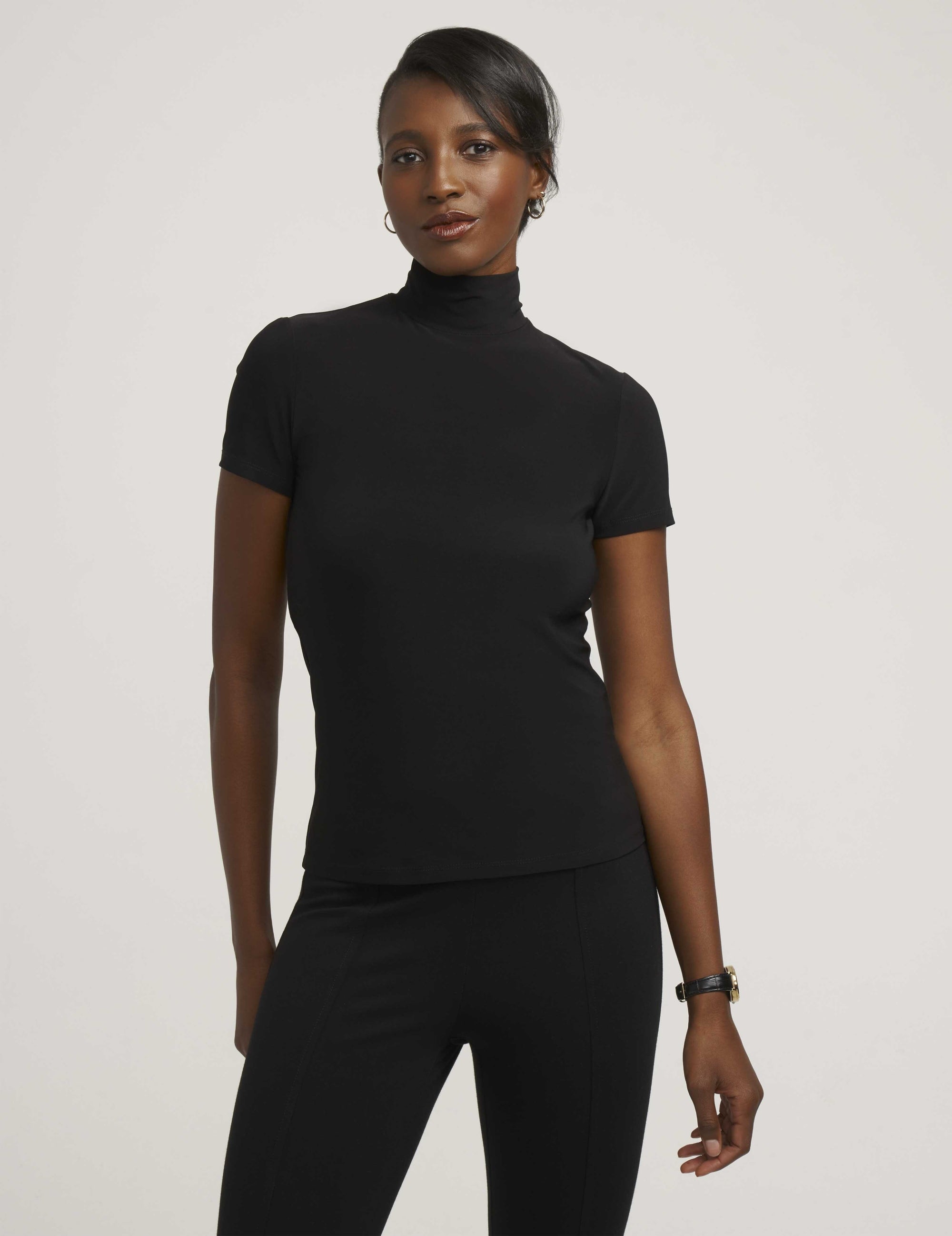 Mock Turtleneck Sweaters Black Fitted Turtleneck Top Fitted Black
