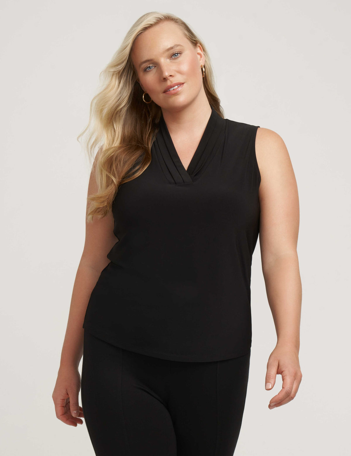 Anne Klein Anne Black Plus Size Triple Pleat Top