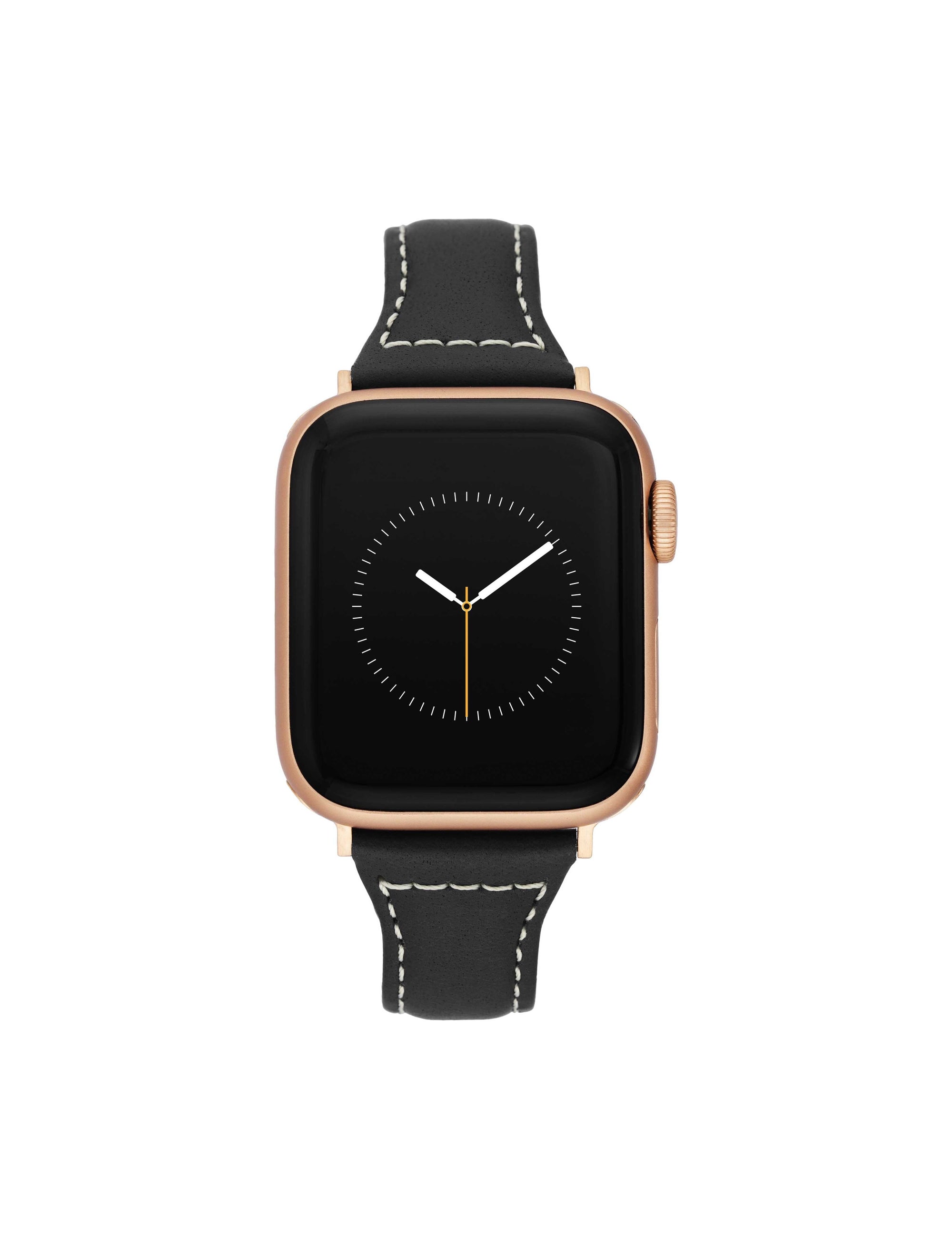 Anne Klein Black/Rose Gold-Tone Stitched Leather Band for Apple Watch®