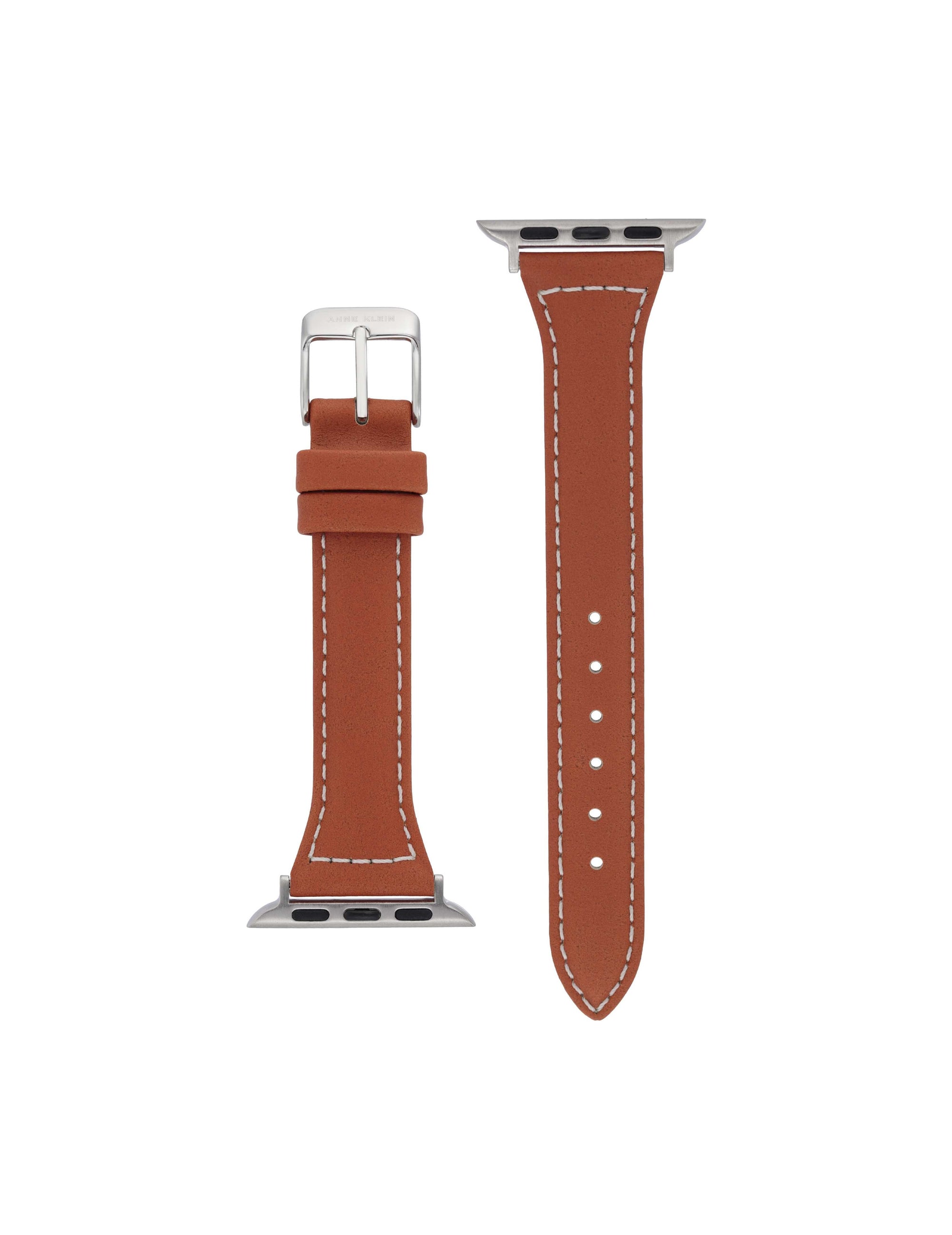 Anne Klein Brown/Silver-Tone Stitched Leather Band for Apple Watch¨