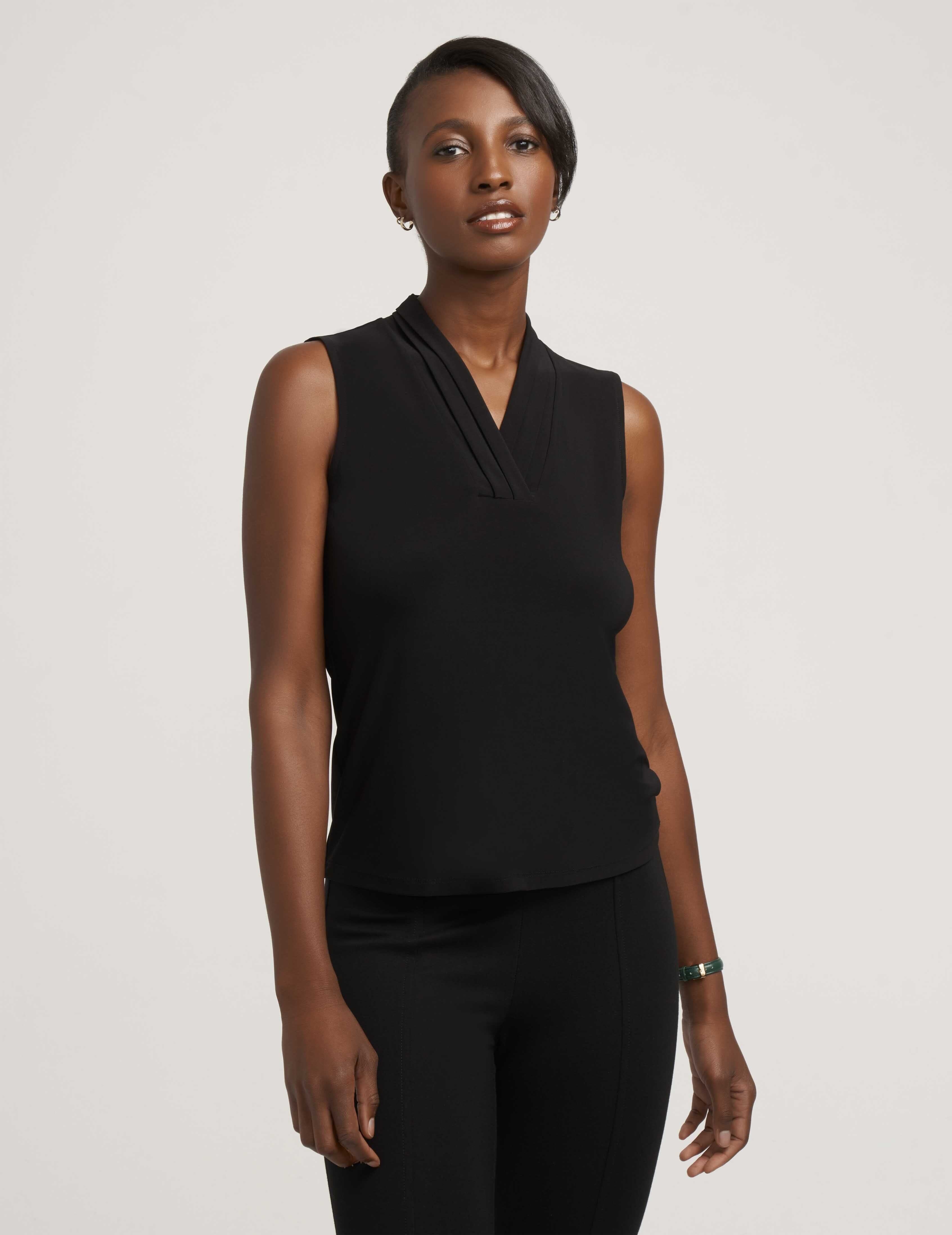 Petite V-Neck Triple Pleat Top | Anne Klein