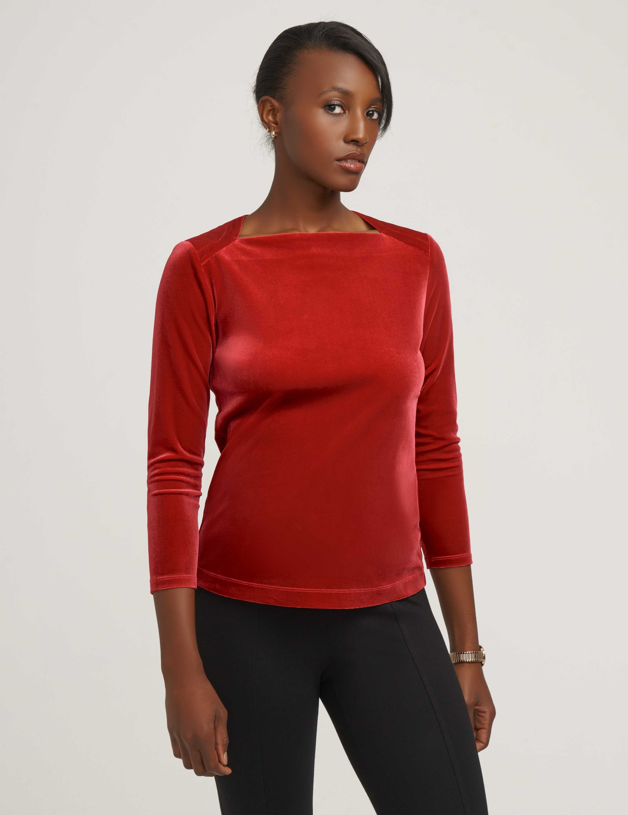 Anne Klein Titian Red Velour Envelope Top- Clearance