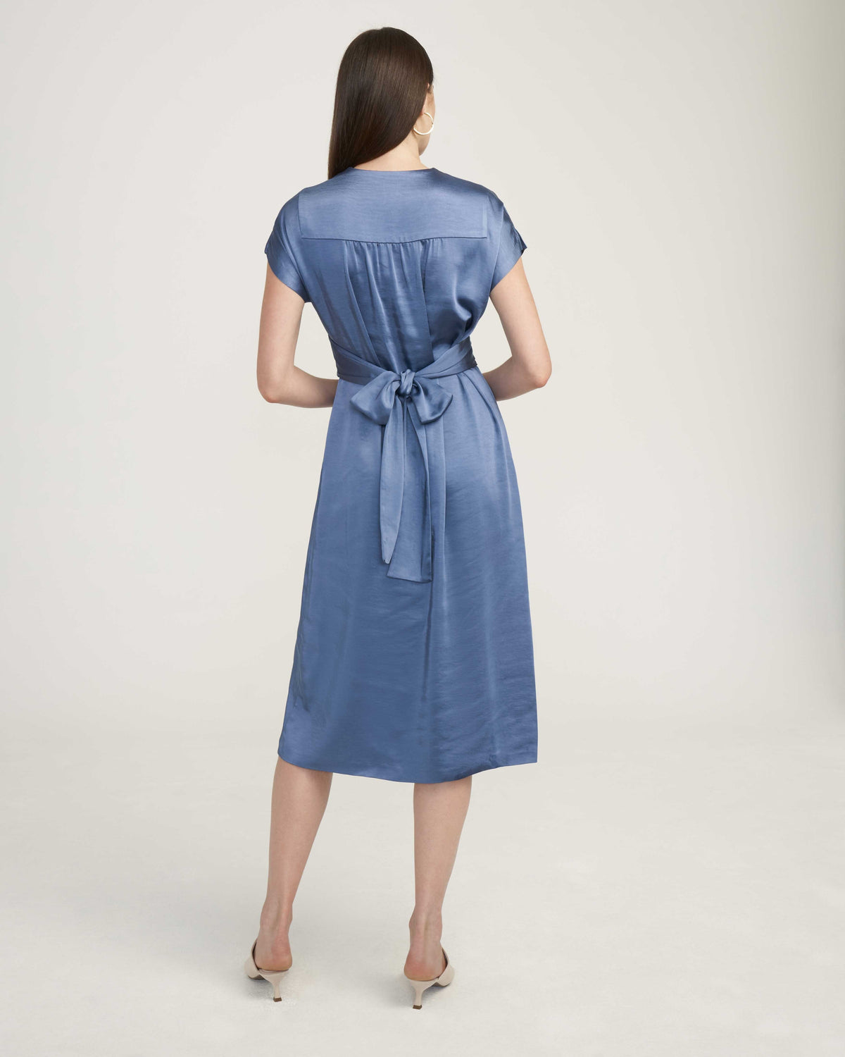 Anne Klein  Washed Satin V-Neck Midi Dress- Clearance