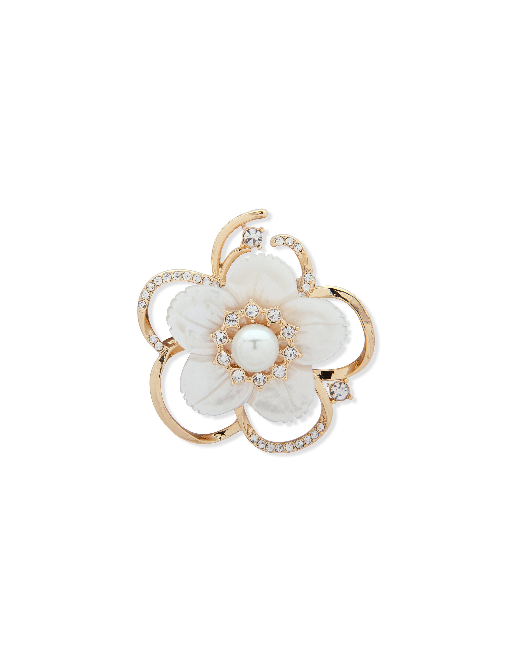 Anne Klein Gold-Tone White Flower Brooch Gold